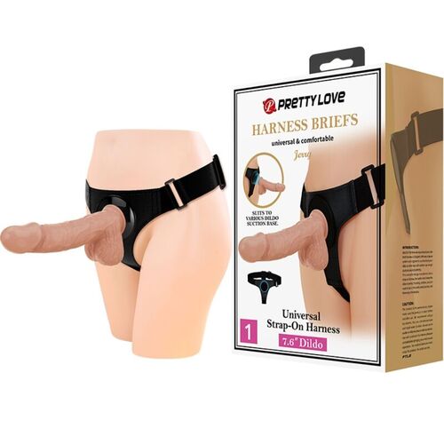 PRETTY LOVE - HARNESS BRIEFS ARNS UNIVERSAL CON DILDO JERRY 21.8 CM NATURAL