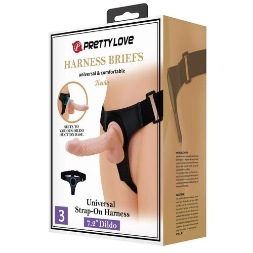 PRETTY LOVE - HARNESS BRIEFS ARNS UNIVERSAL CON DILDO KEVIN 19 CM NATURAL