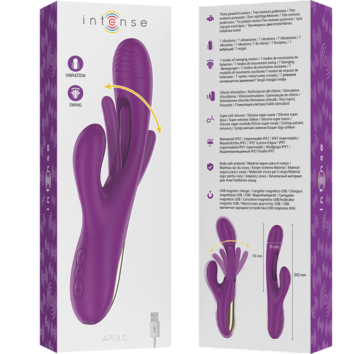 INTENSE - APOLO VIBRADOR MULTIFUNCIN RECARGABLE 7 VIBRACIONES CON LENGUA OSCILANTE MORADO