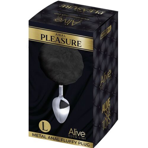 ALIVE - ANAL PLEASURE PLUG LISO METAL POMPON NEGRO TALLA L