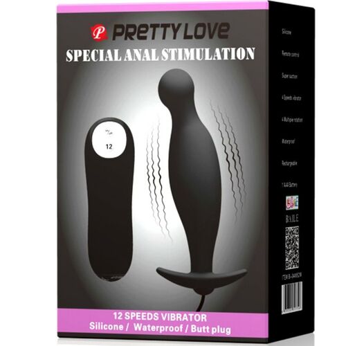 PRETTY LOVE PLUG ANAL SILICONA  12 MODOS VIBRACION  NEGRO