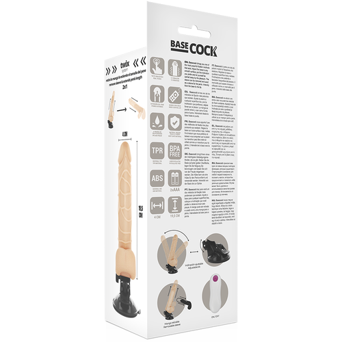 BASECOCK - VIBRADOR REALISTICO CONTROL REMOTO NATURAL CON TESTICULOS 19.5CM