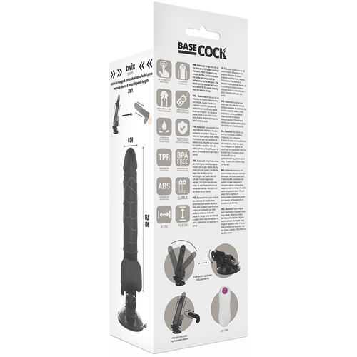 BASECOCK - VIBRADOR REALISTICO CONTROL REMOTO NEGRO CON TESTICULOS 19.5CM