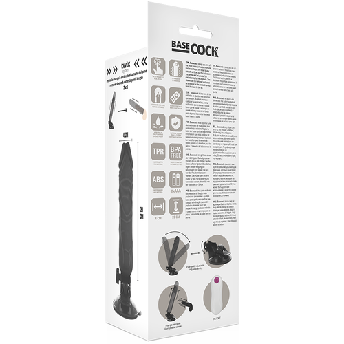 BASECOCK - VIBRADOR REALISTICO CONTROL REMOTO NEGRO 20 CM