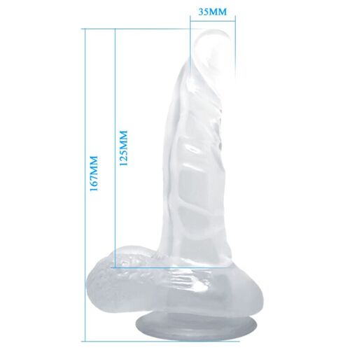 BAILE DILDO REALISTICO CON VENTOSA Y TESTICULOS 16.7 CM TRANSPARENTE